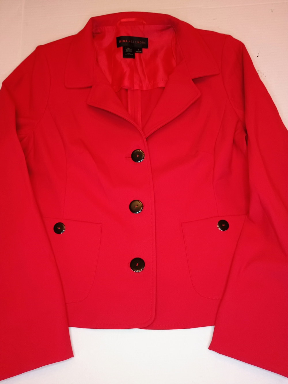 Nina Mclemore Signature Red Tailored Women’s Blazer Jacket Cotton Blend Size 8